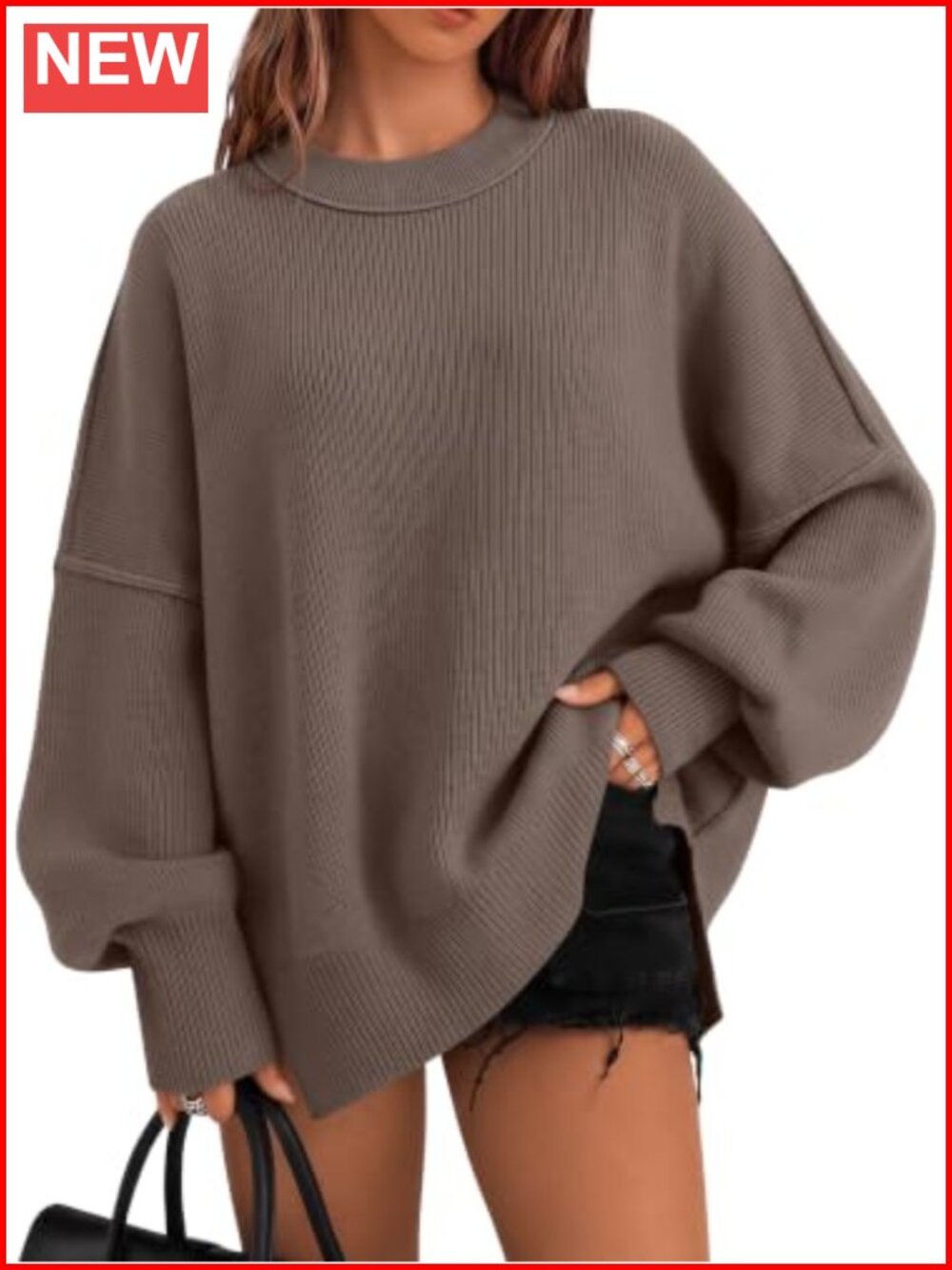 Oversized Crewneck Sweater Women Viscose Blend Pullover Tunic Fall Winter